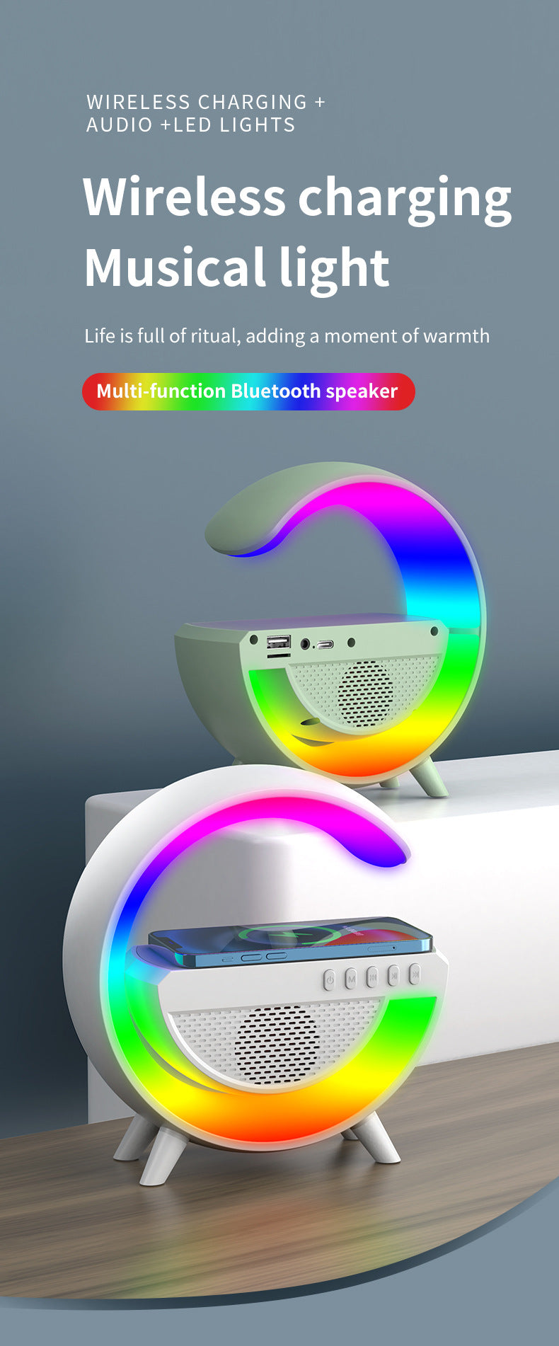 G Shaped RGB Light Table Lamp With Wireless Charger