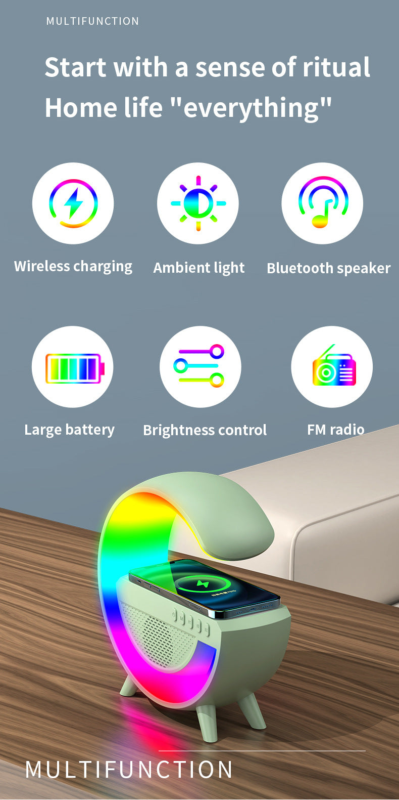 G Shaped RGB Light Table Lamp With Wireless Charger